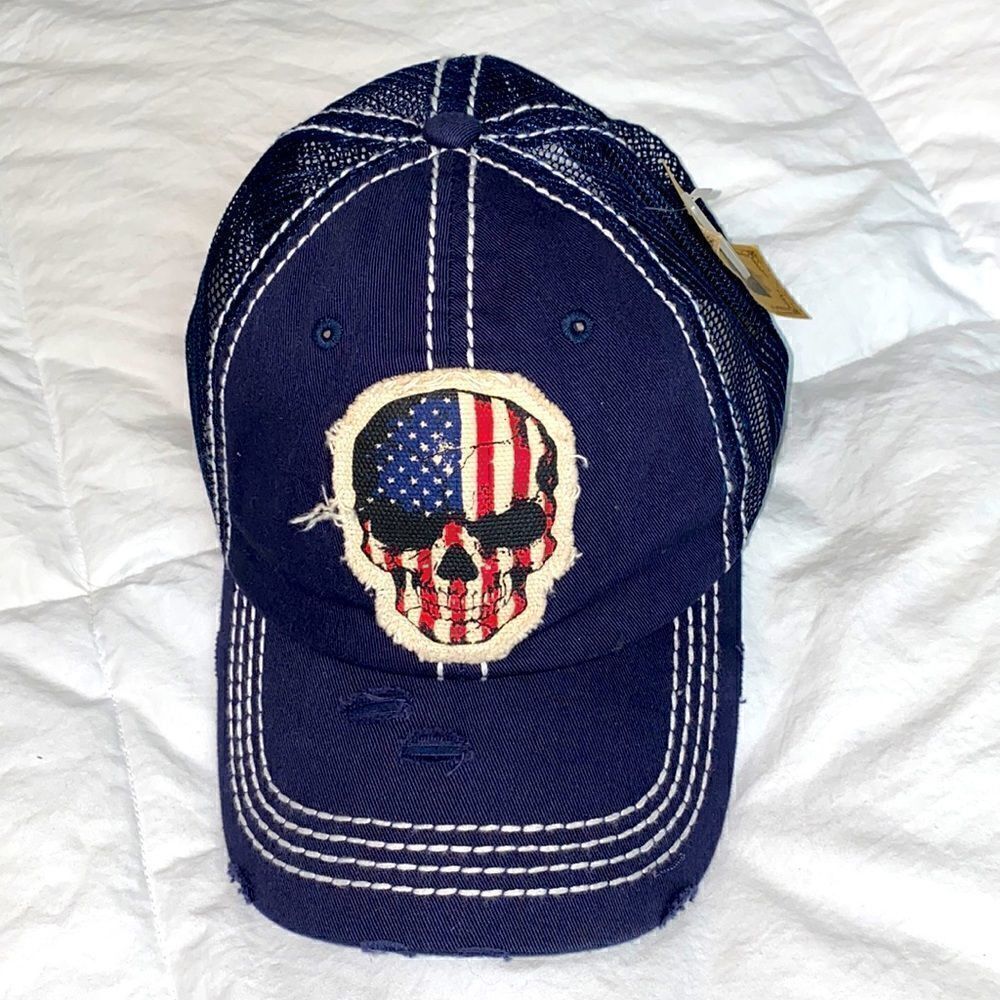 Kbethos Vintage American Flag Skull baseball cap